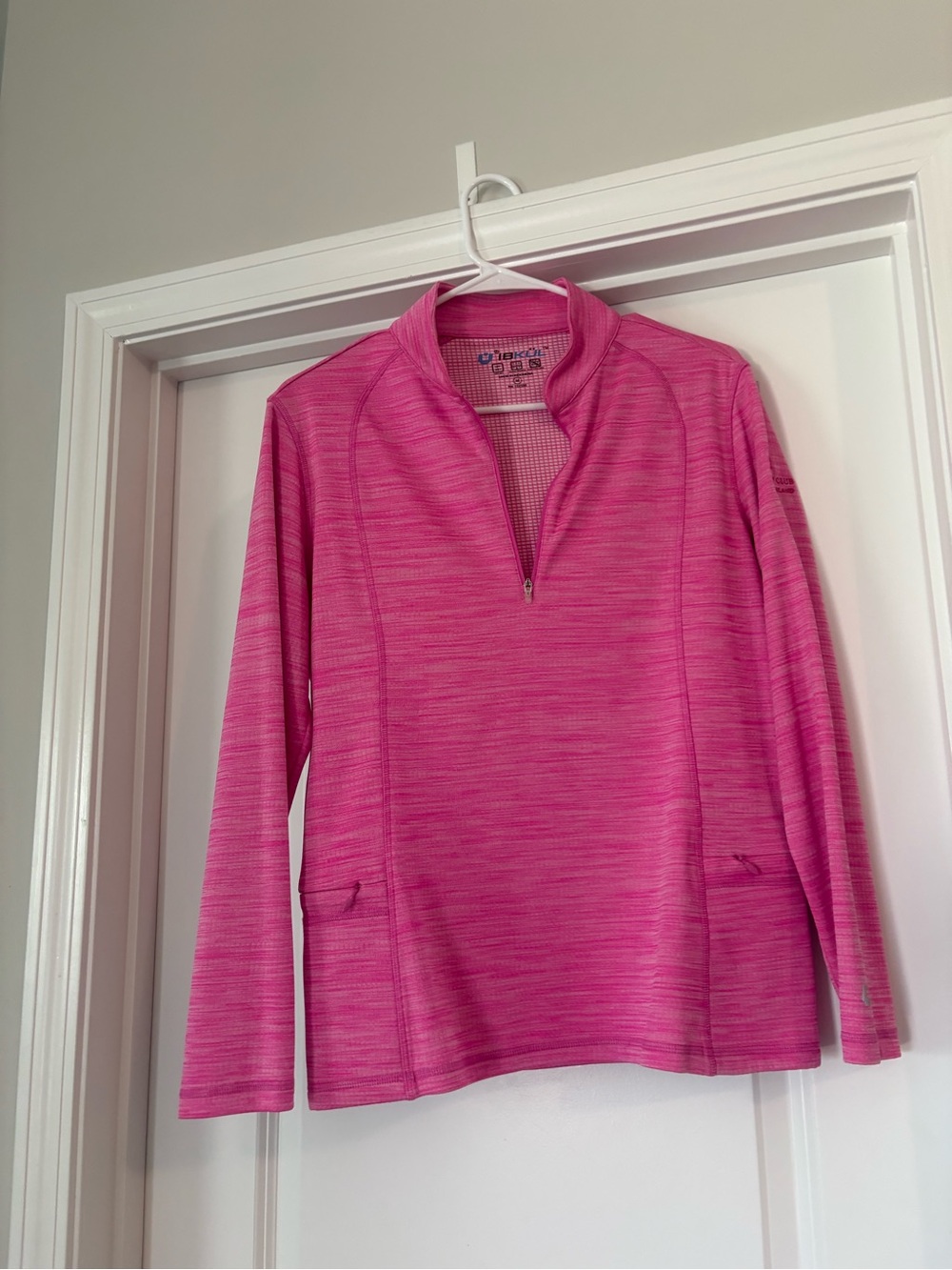 IBKUL Hot Pink Heathered Quarter-Zip Performance Top